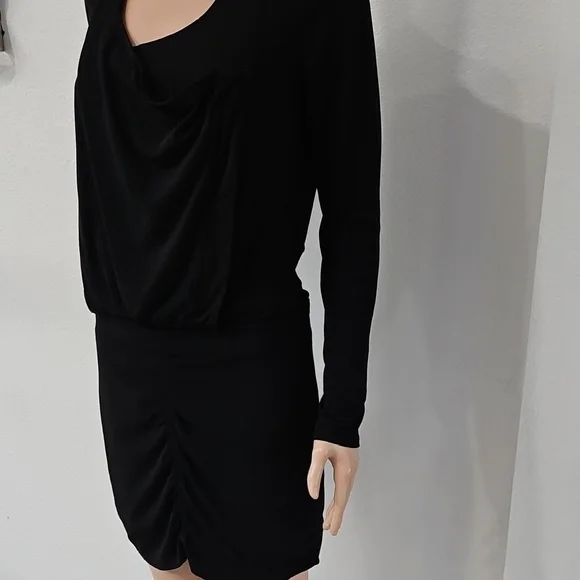 BCBGeneration Black Ribbed Ruched Long Sleeve Sheath Dress - Picture 3 of 11